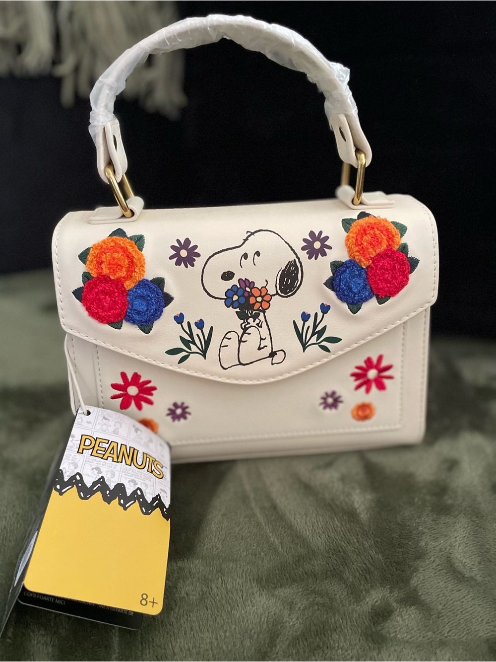 Loungefly Peanuts x Womens Cream Handbag with Floral Embroidery